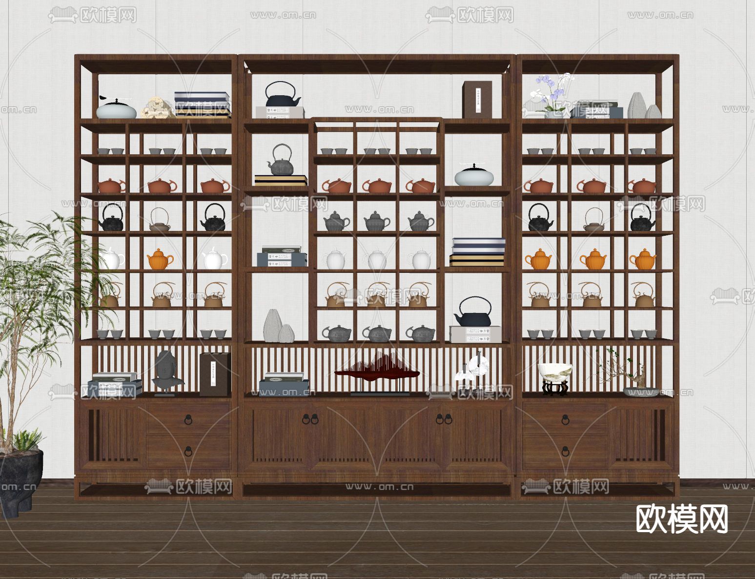 新中式博古架su模型下载（渲染图2）