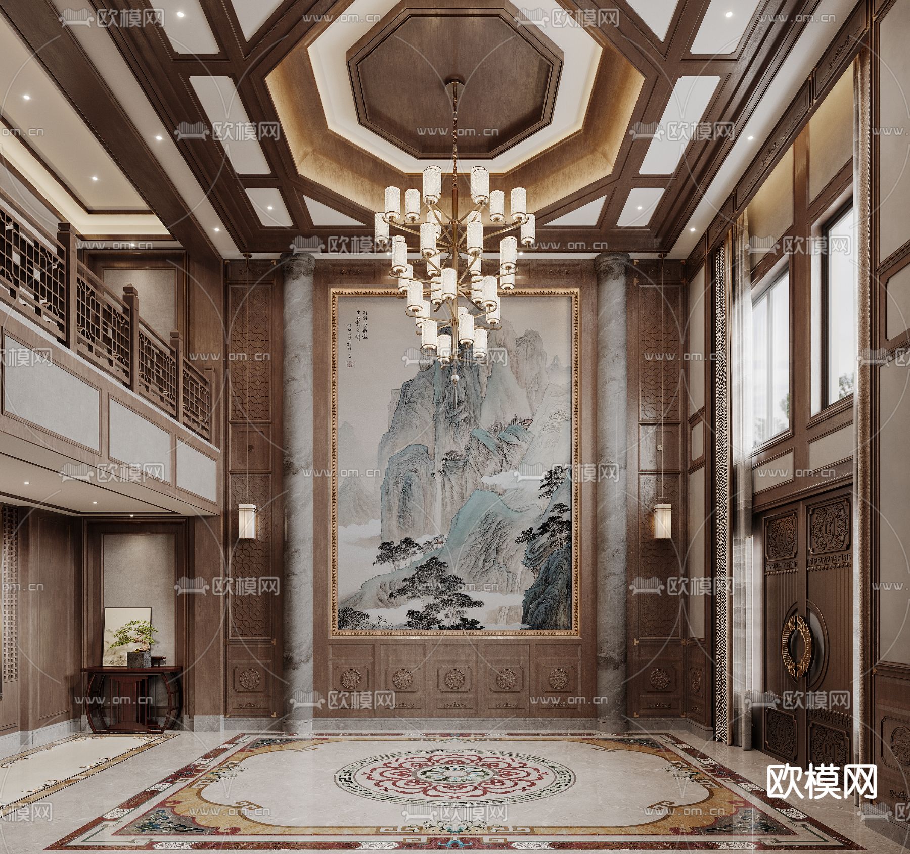 别墅玄关门厅 过道3d模型下载