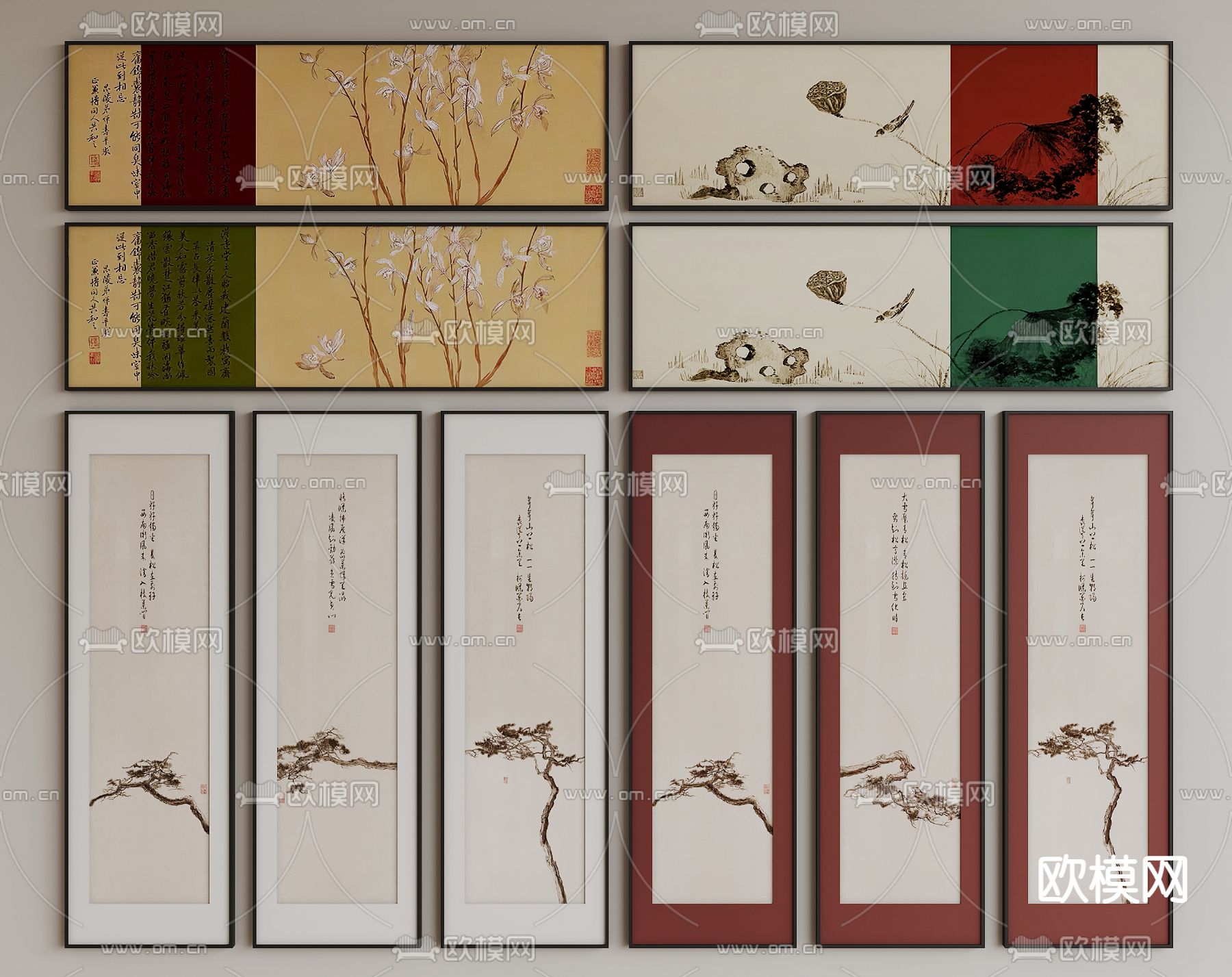 新中式装饰画 挂画su模型下载（渲染图1）