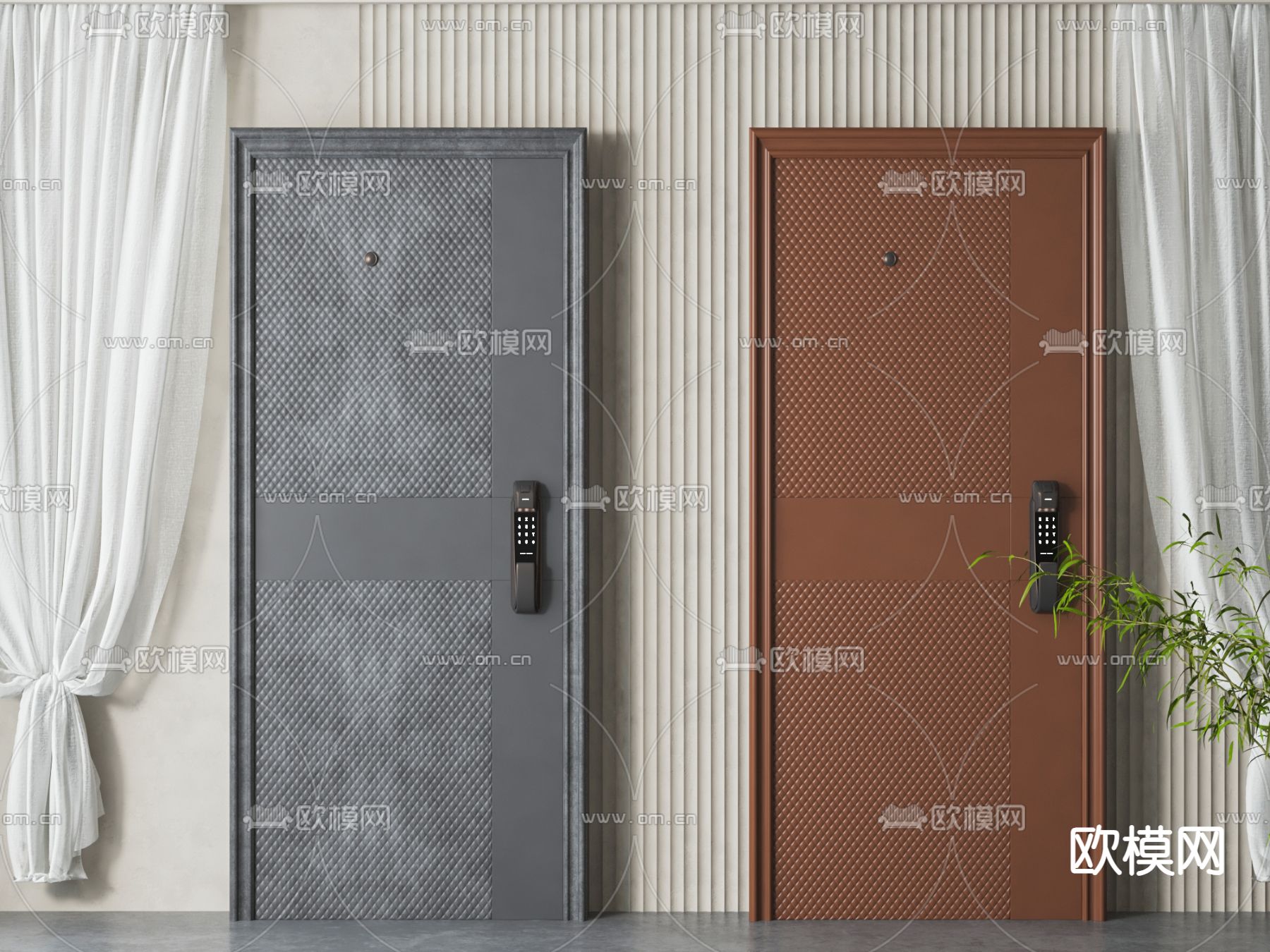 入户门 密码门 防盗门 单开门3d模型下载