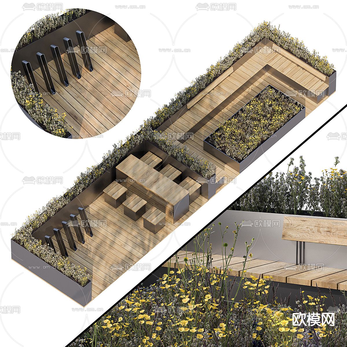 户外花坛 景观座椅su模型下载（渲染图2）