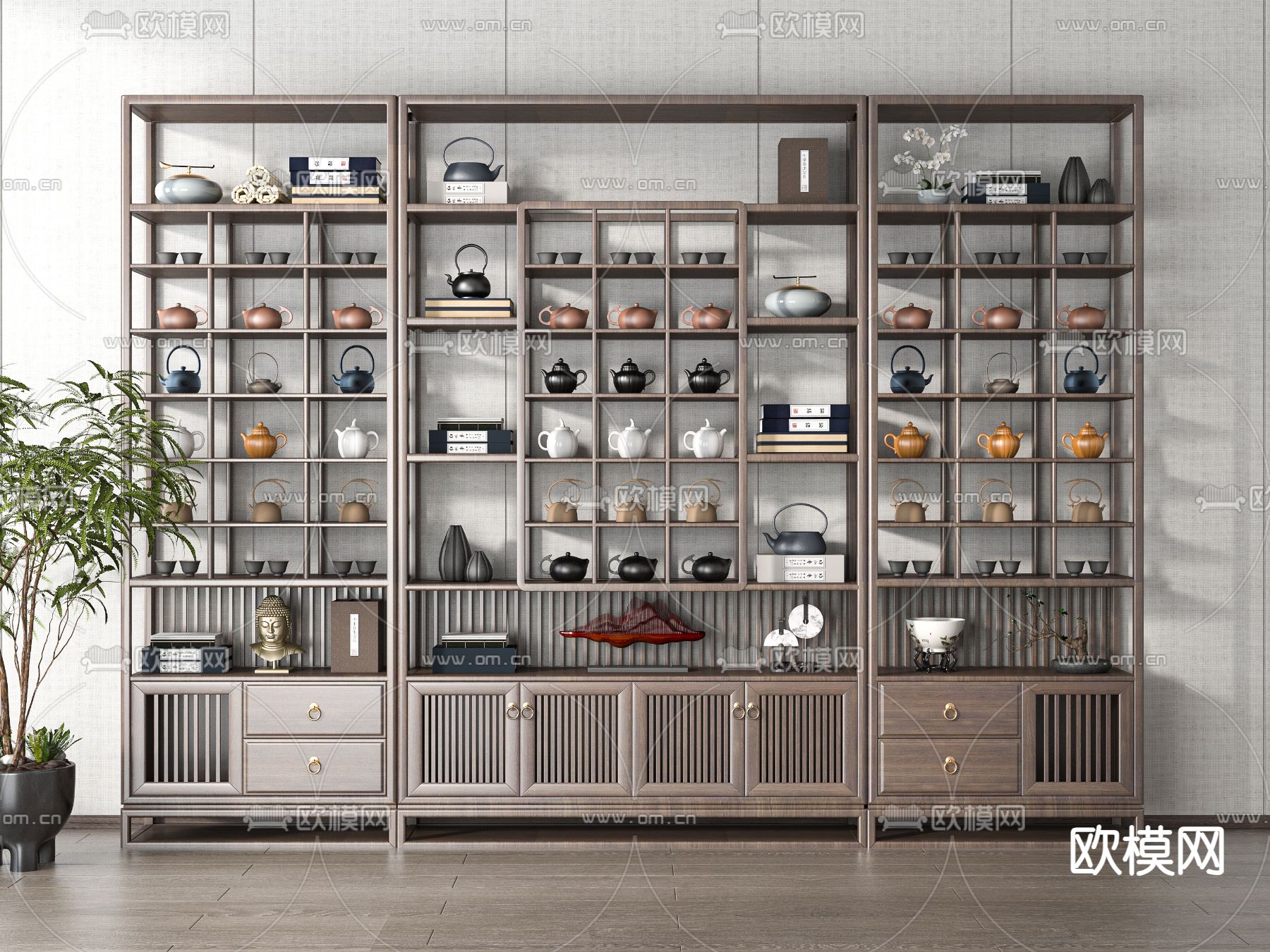 新中式博古架su模型下载（渲染图1）