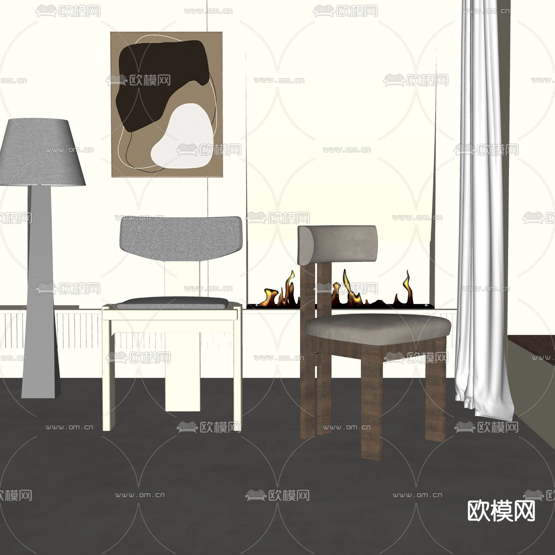 中古风餐椅su模型下载（渲染图2）