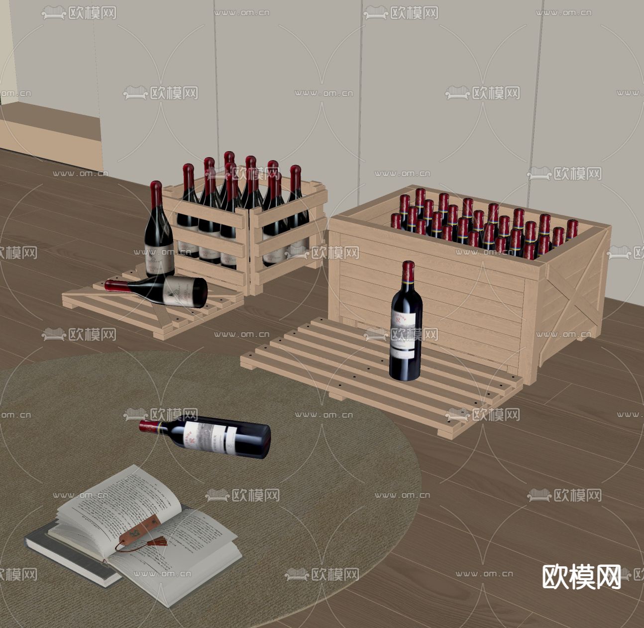 红酒 酒箱 酒瓶su模型下载（渲染图2）