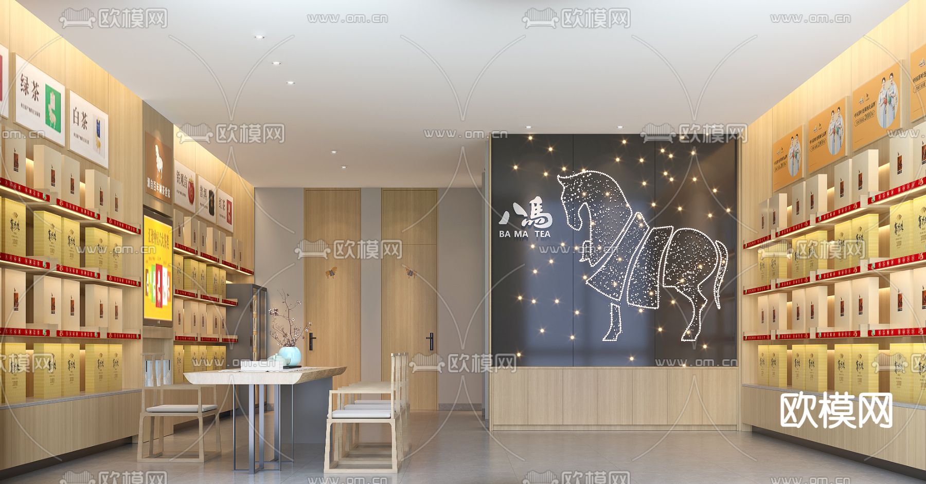 新中式茶叶店3d模型下载（渲染图1）