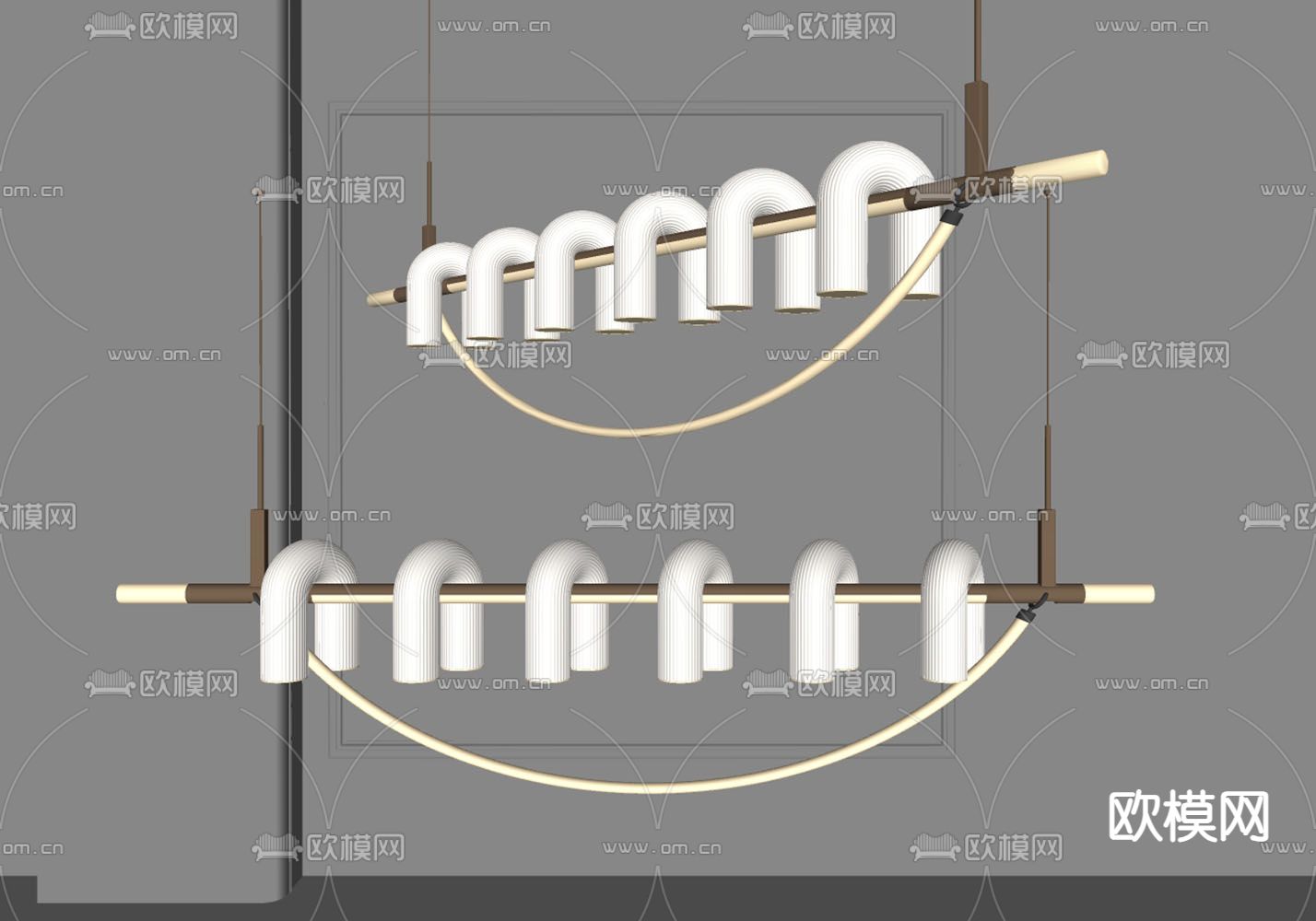 奶油风吊灯su模型下载（渲染图2）