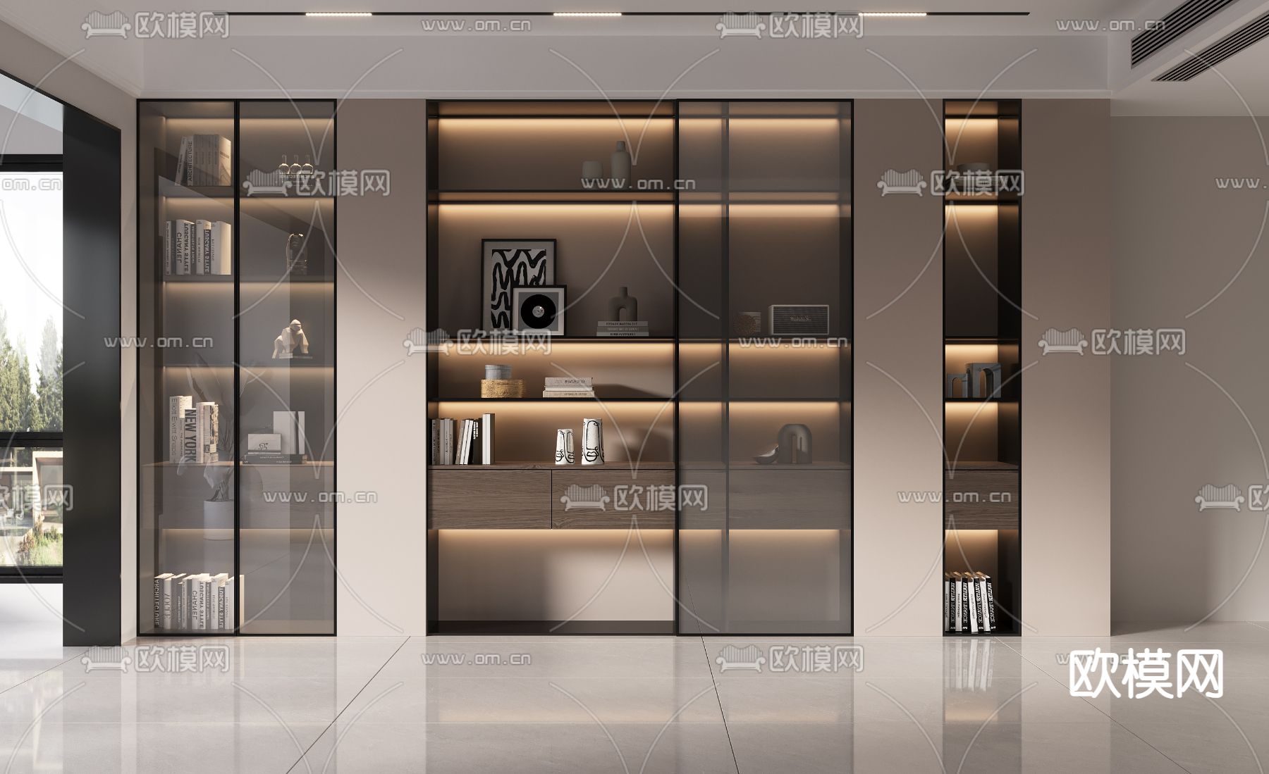 玻璃书柜 陈列柜3d模型下载