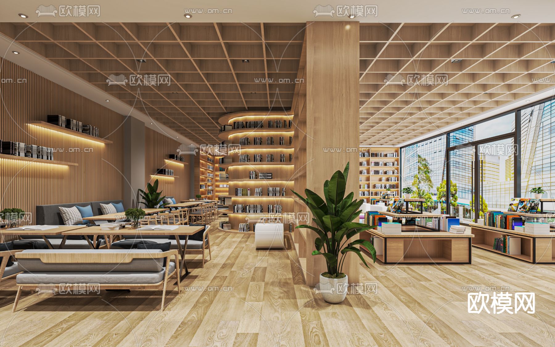 现代书吧 图书馆su模型下载（渲染图1）