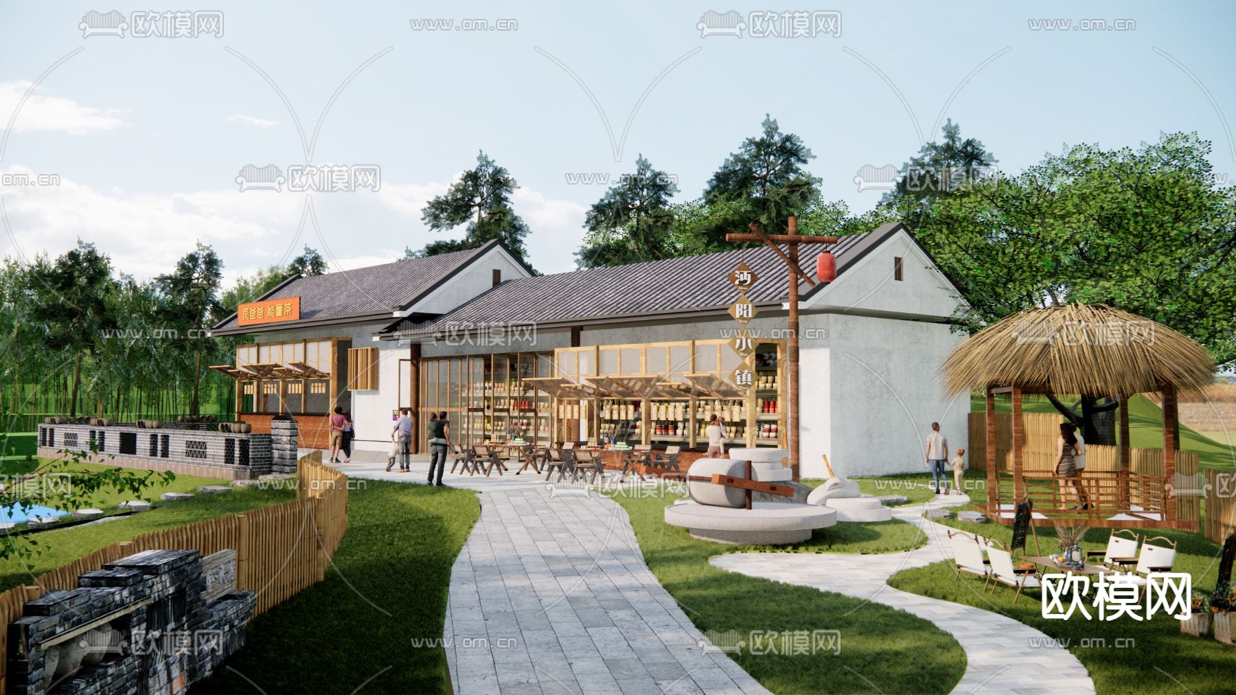 新中式农家乐su模型下载（渲染图1）