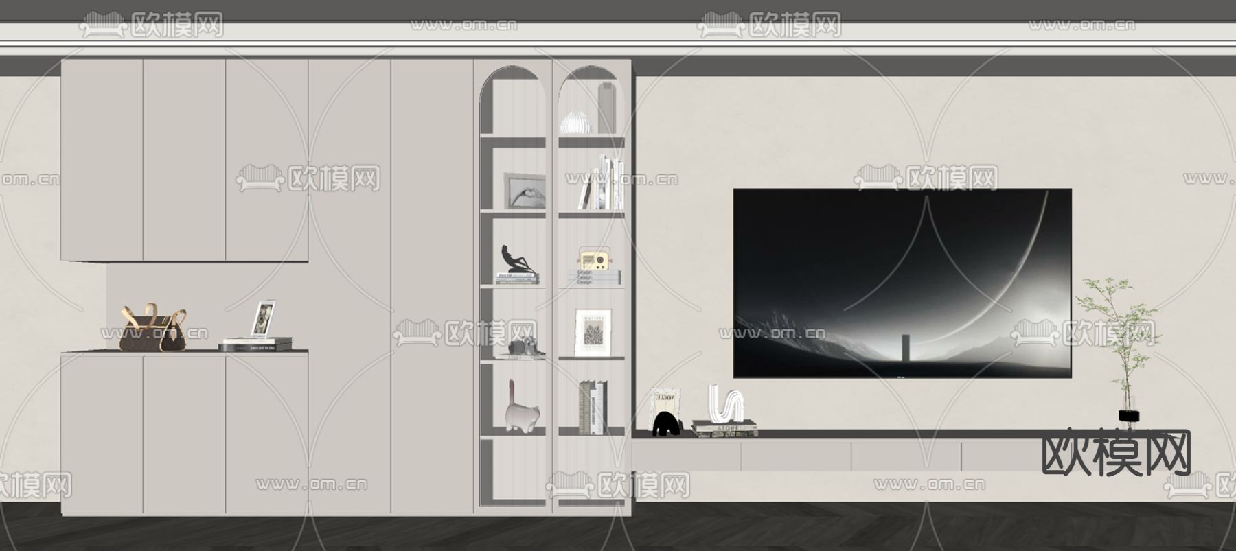 电视背景墙su模型下载（渲染图2）