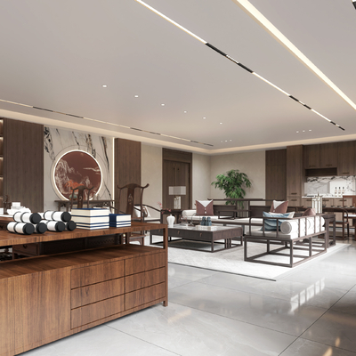  新中式董事长办公室su模型 