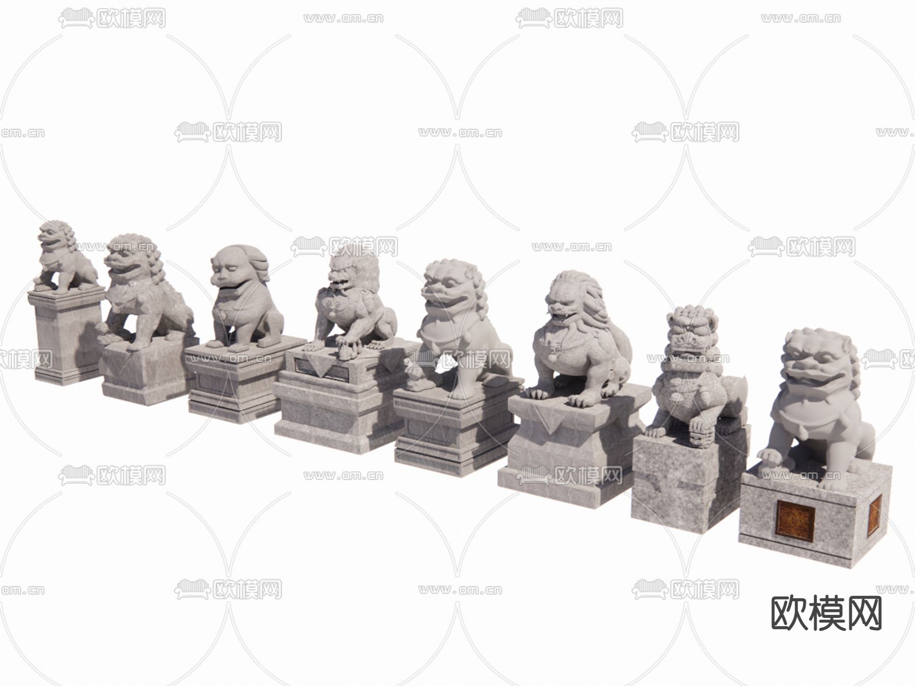 中式入口石狮子 雕塑su模型下载（渲染图1）