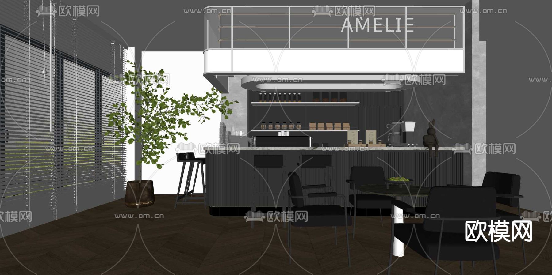 现代咖啡厅 工作台su模型下载（渲染图2）