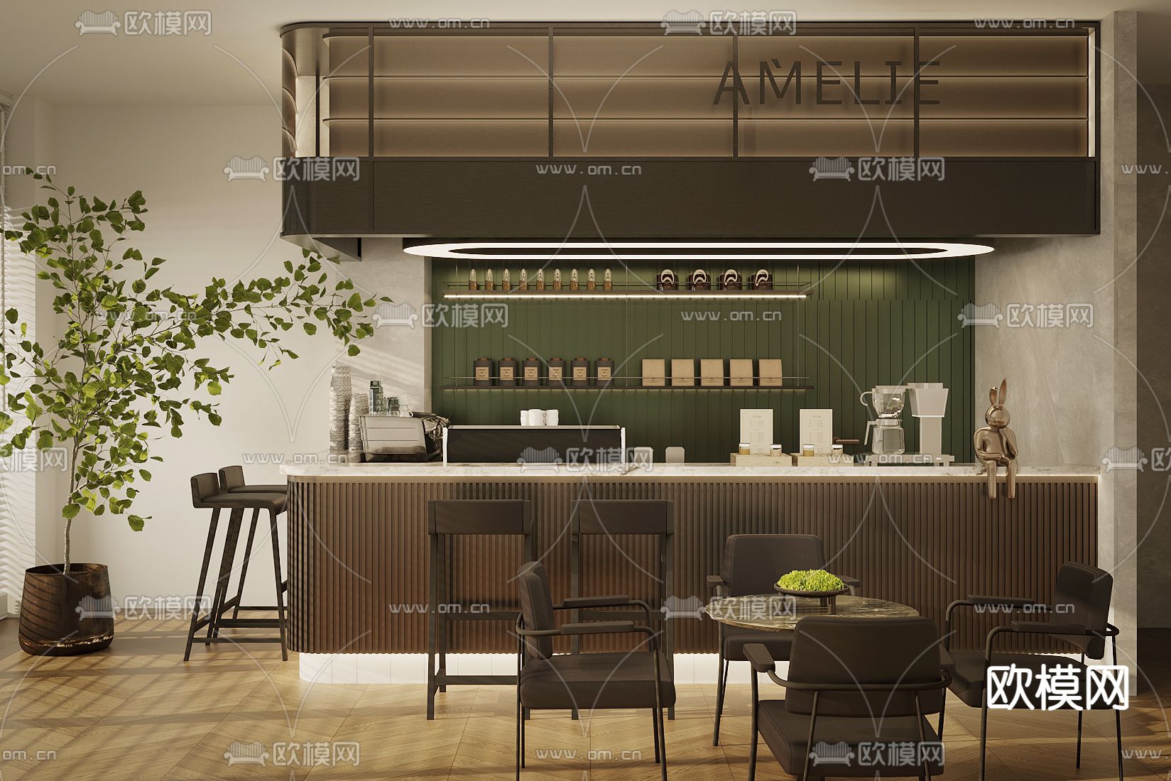 现代咖啡厅 工作台su模型下载（渲染图1）