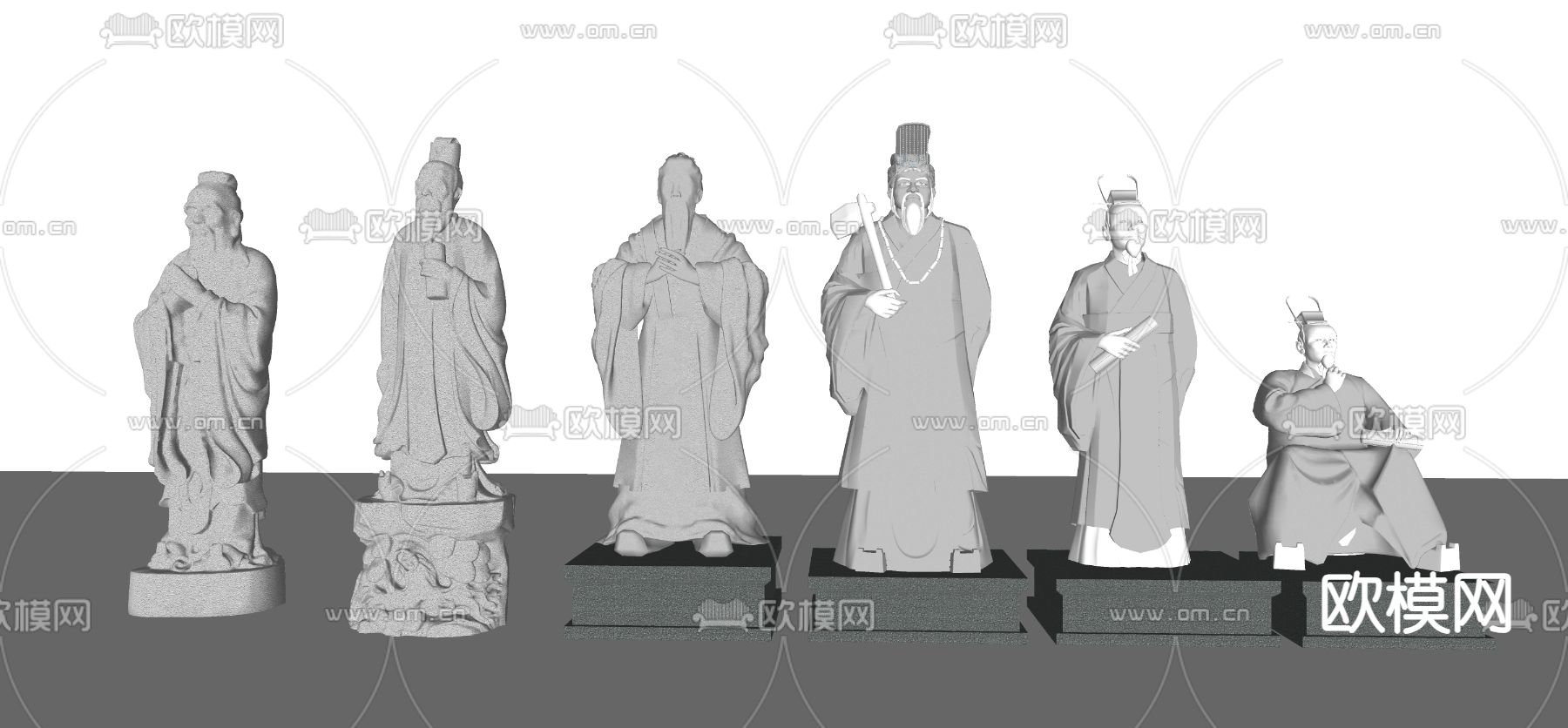 中式人物雕塑 石雕小品su模型下载（渲染图2）