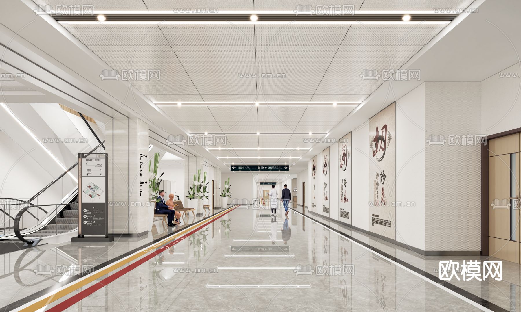 中医院大厅 取药窗口 候诊厅3d模型下载（渲染图2）