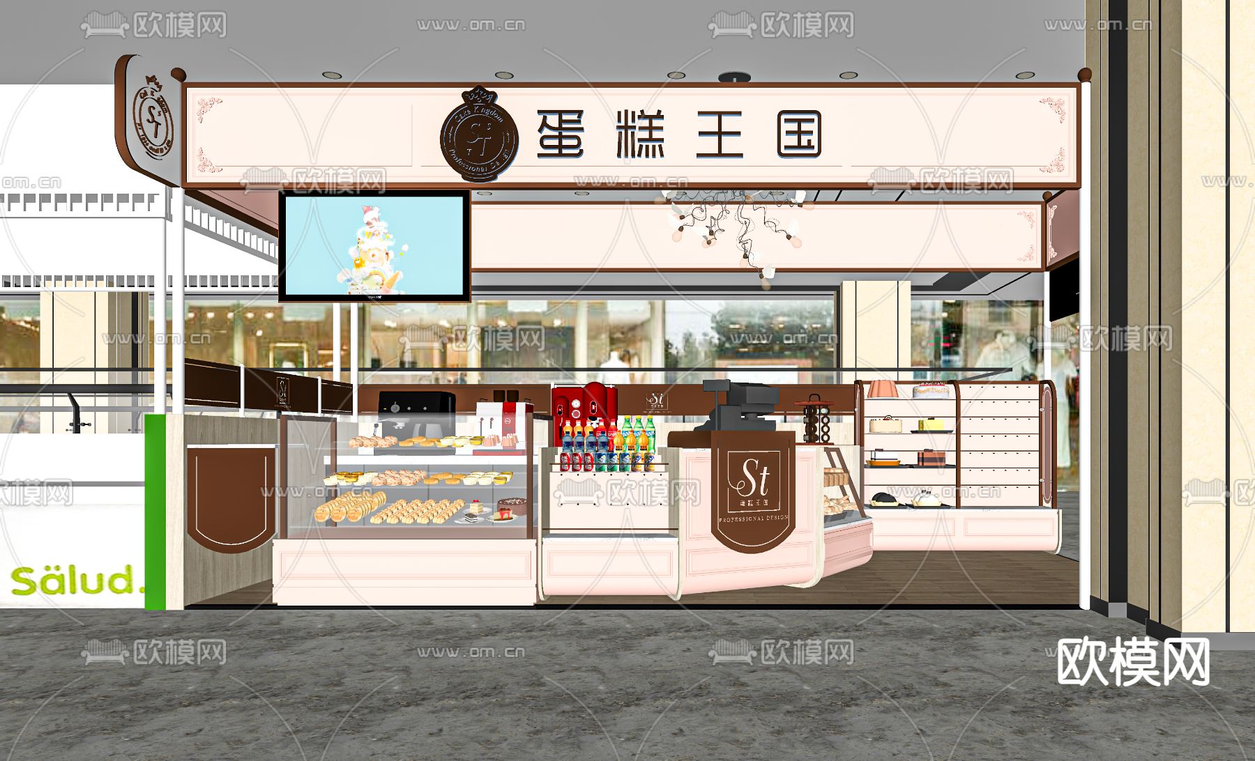 简欧蛋糕店 面包店su模型下载（渲染图2）