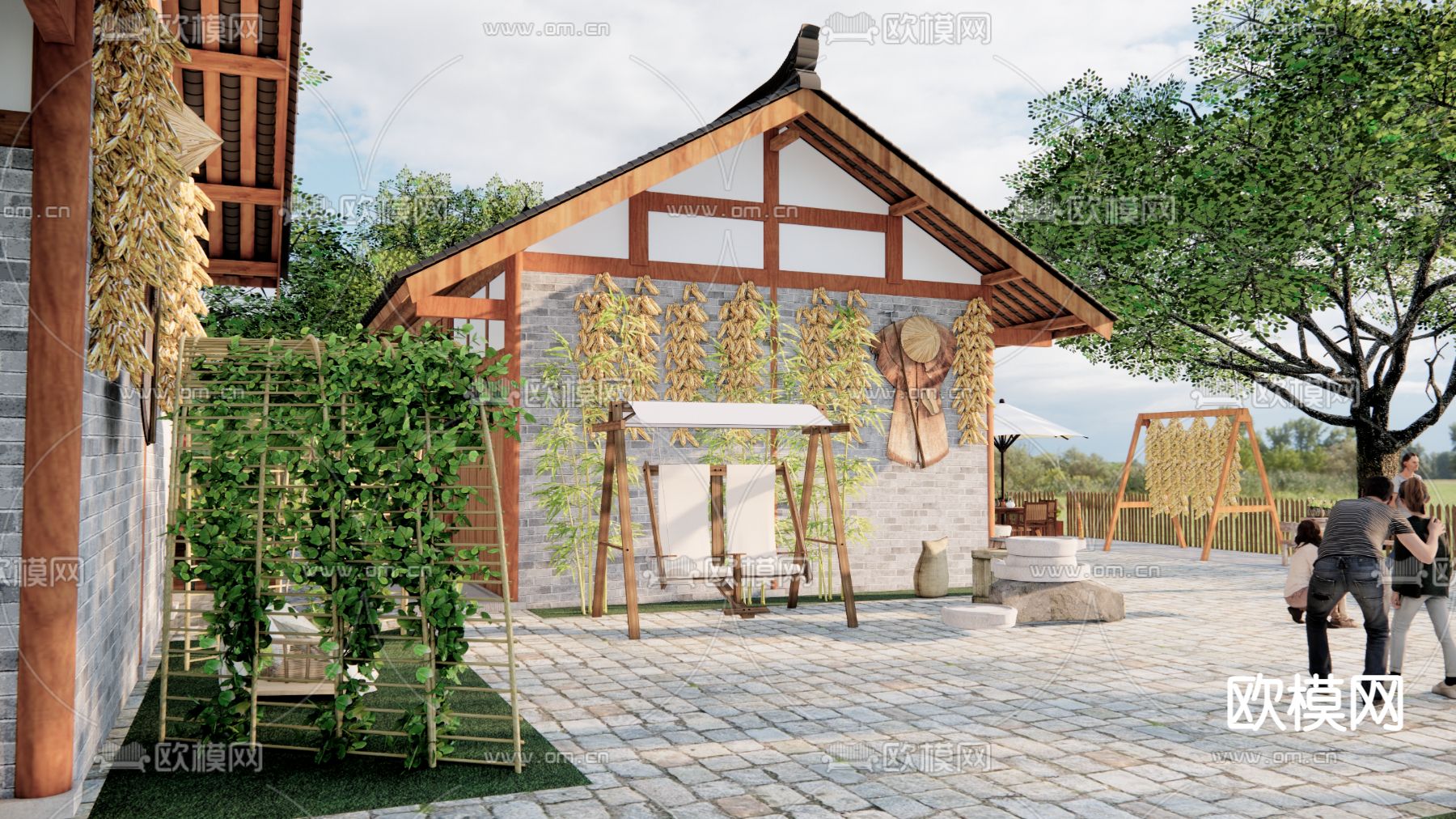新中式农家乐su模型下载（渲染图2）