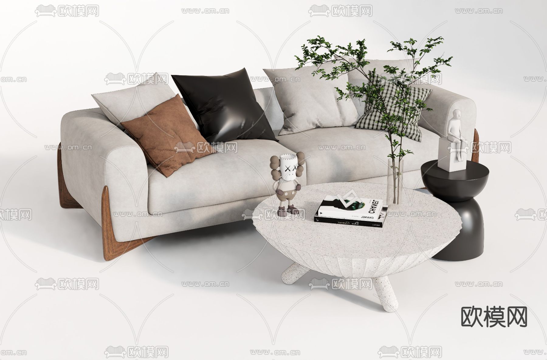 现代组合沙发su模型下载（渲染图1）