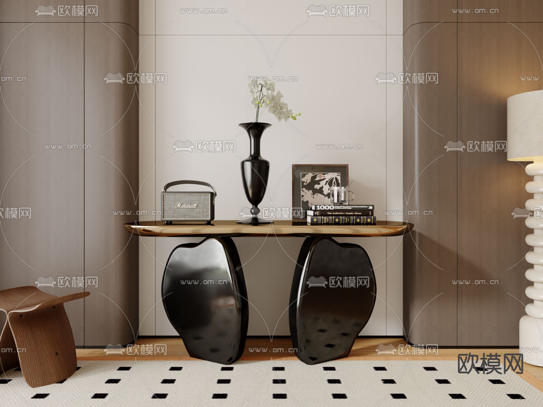 中古风端景台 条案3d模型下载