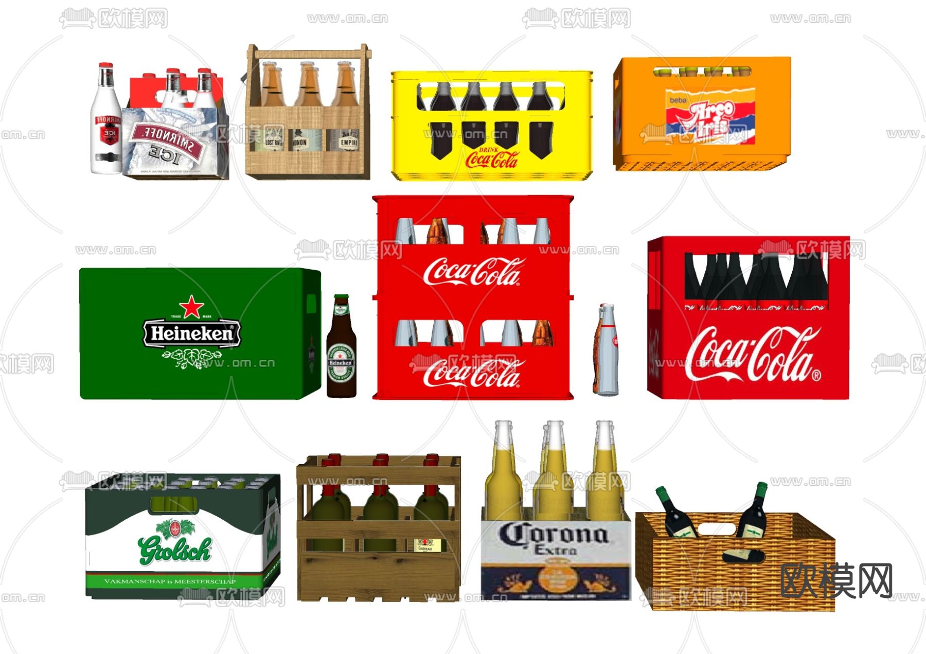 酒具 酒瓶酒水 转运框su模型下载（渲染图2）