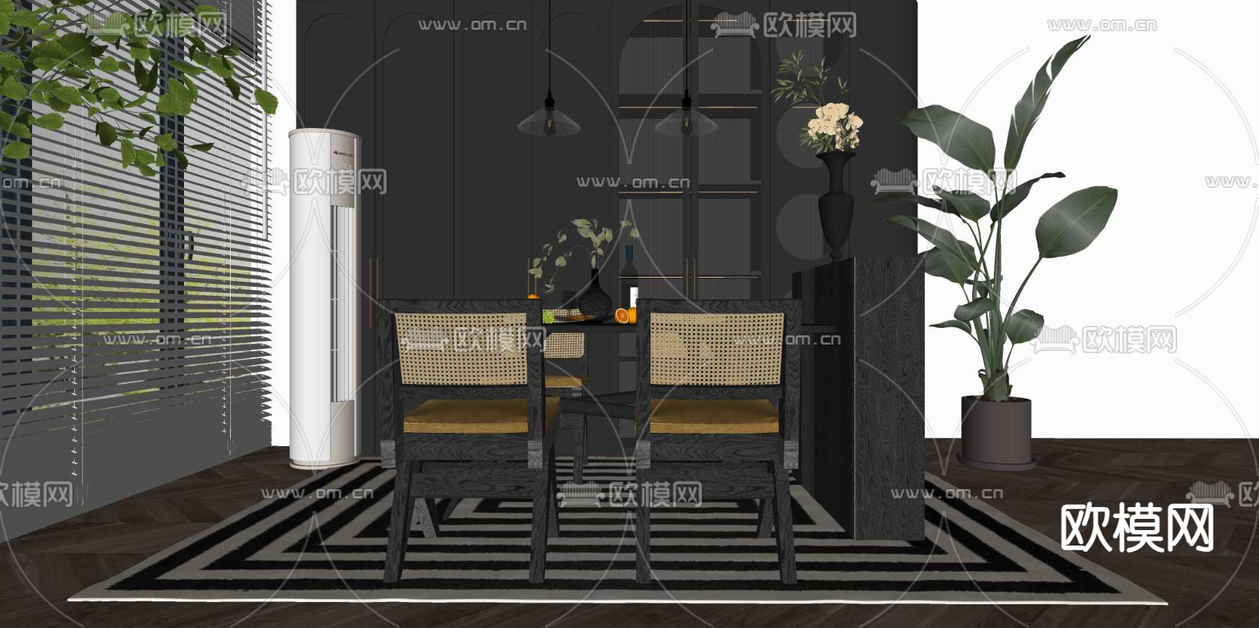 中古风餐桌椅su模型下载（渲染图3）