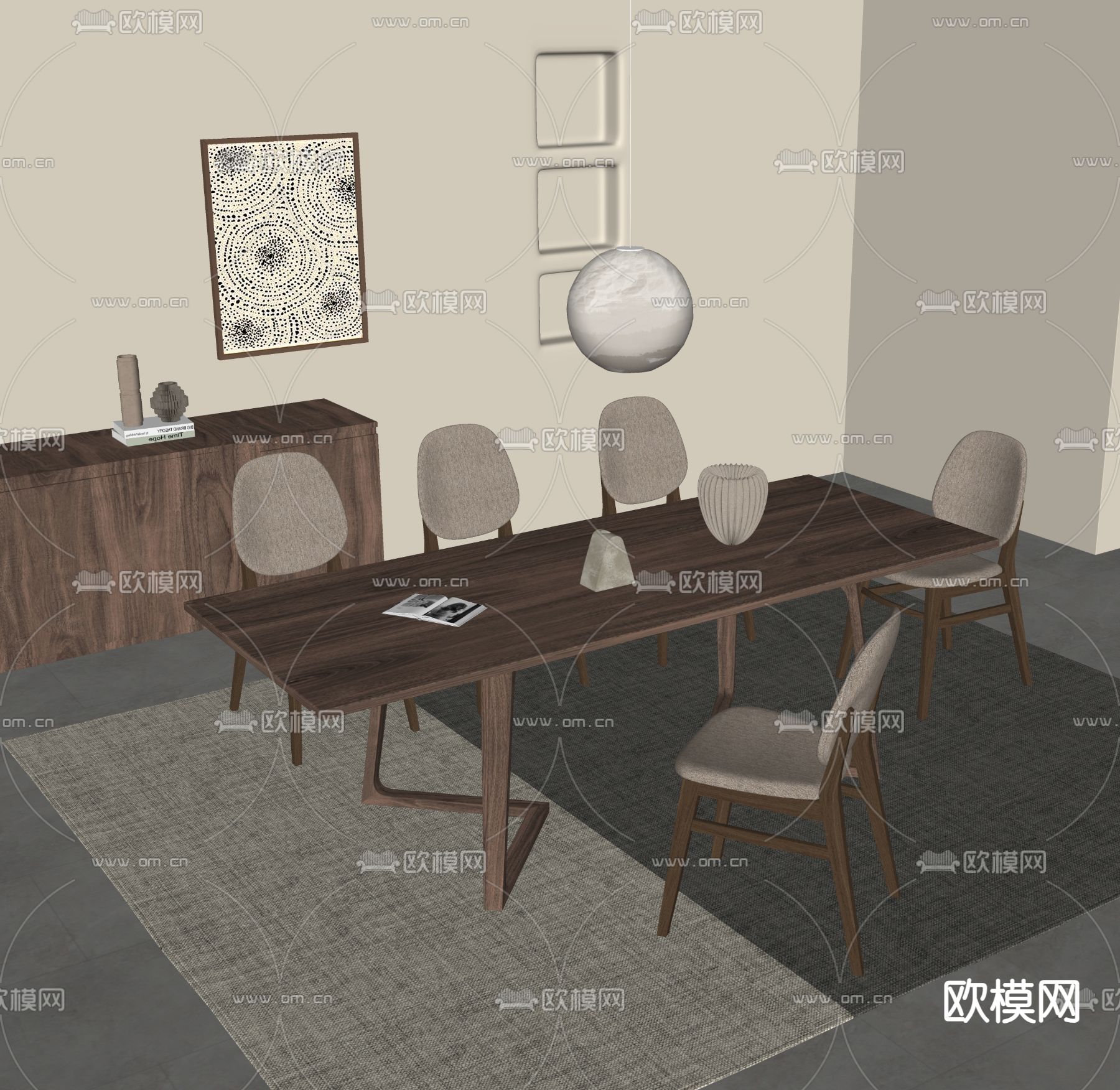 侘寂风餐桌椅su模型下载（渲染图2）