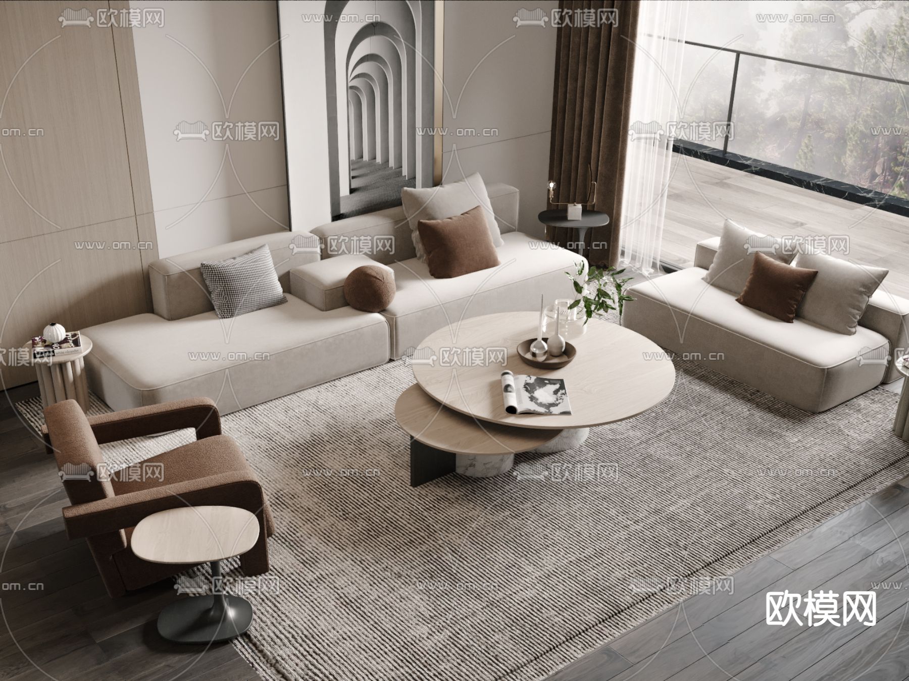 现代组合沙发su模型下载（渲染图1）