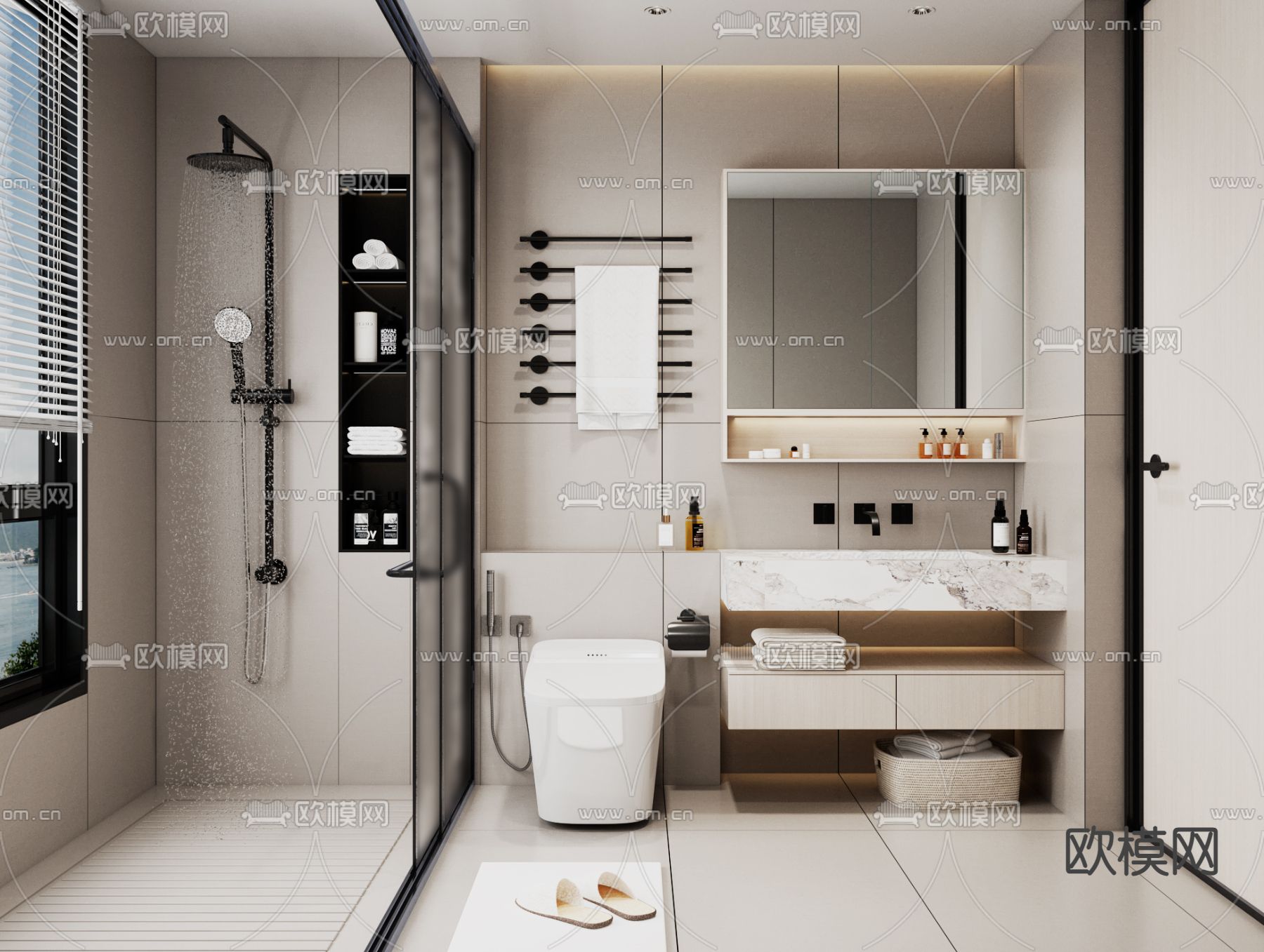 现代卫生间su模型下载（渲染图1）