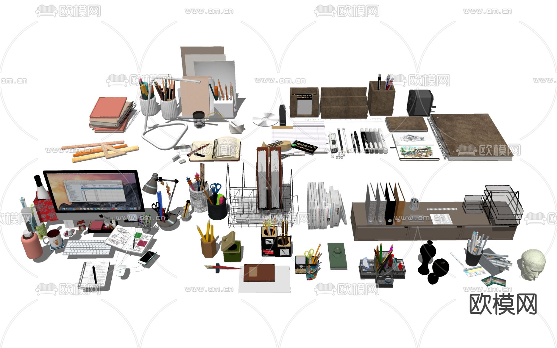 办公桌面 摆件su模型下载（渲染图1）