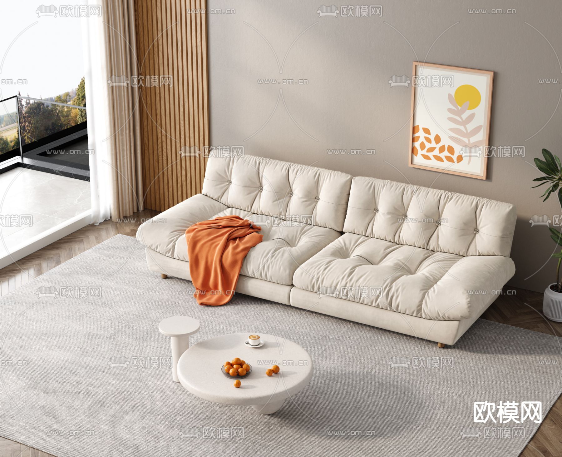 白色沙发 双人沙发3d模型下载（渲染图1）