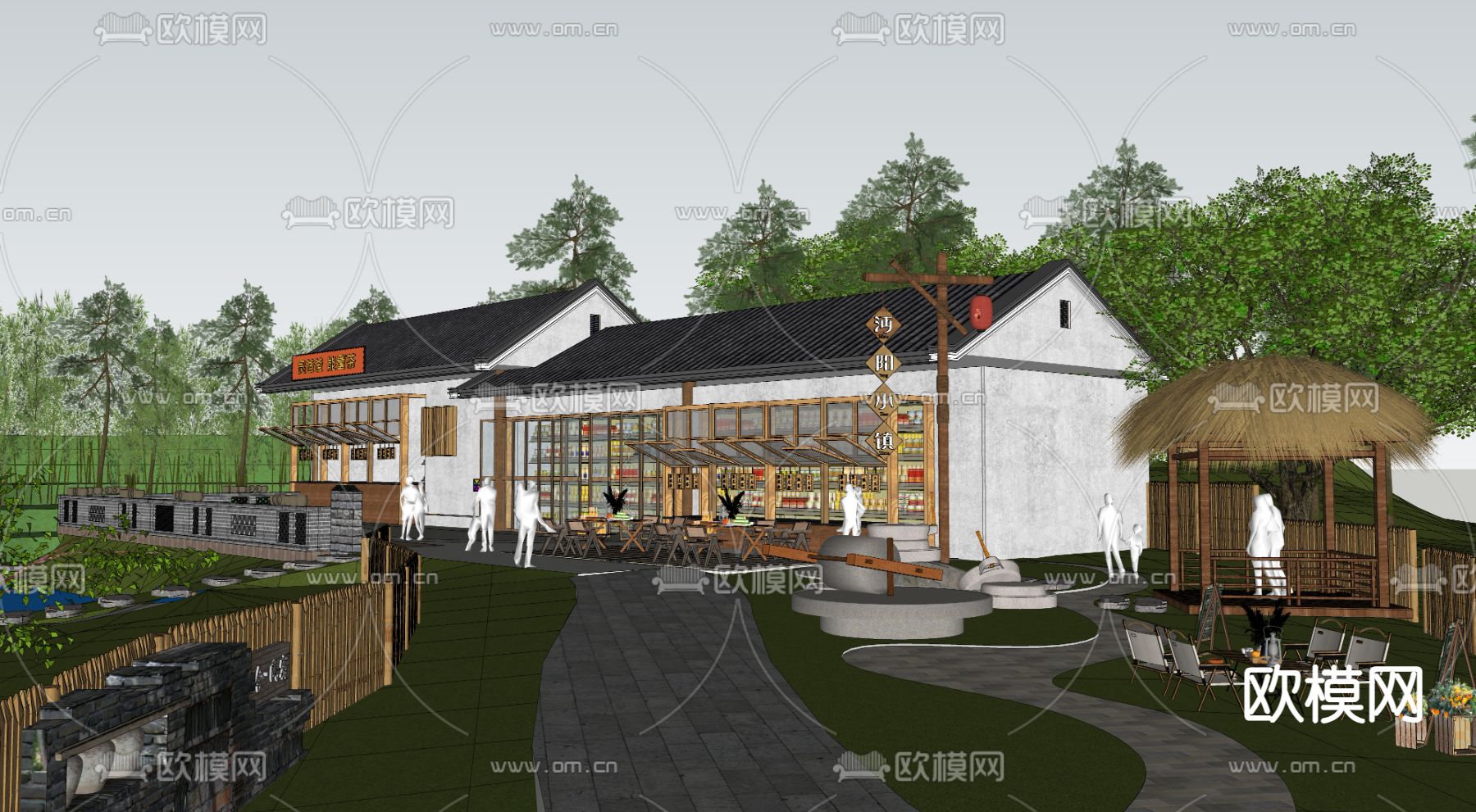 新中式农家乐su模型下载（渲染图3）