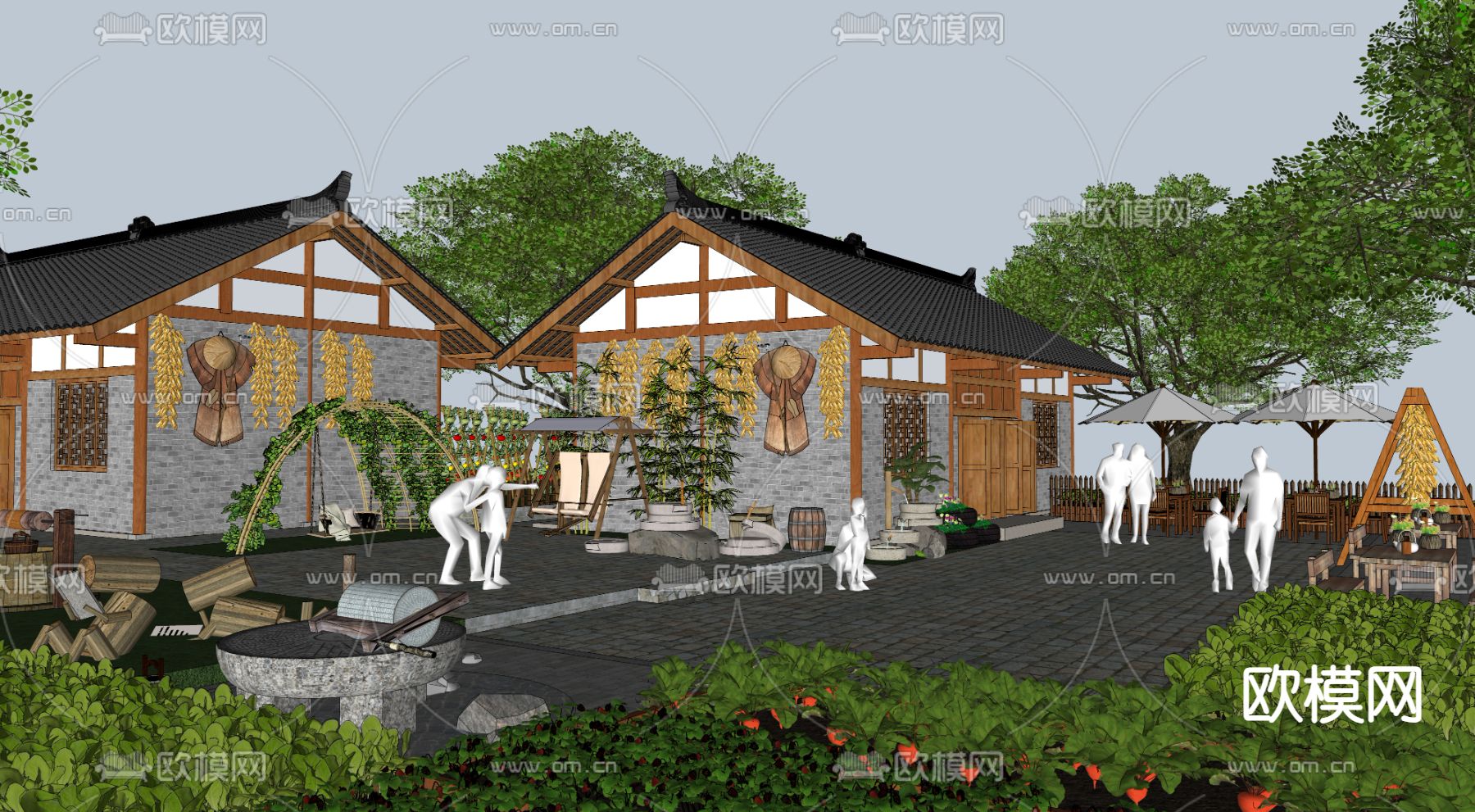 新中式农家乐su模型下载（渲染图3）