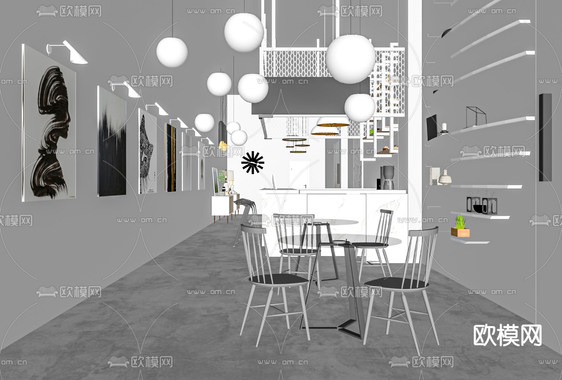 现代奶茶店su模型下载（渲染图2）