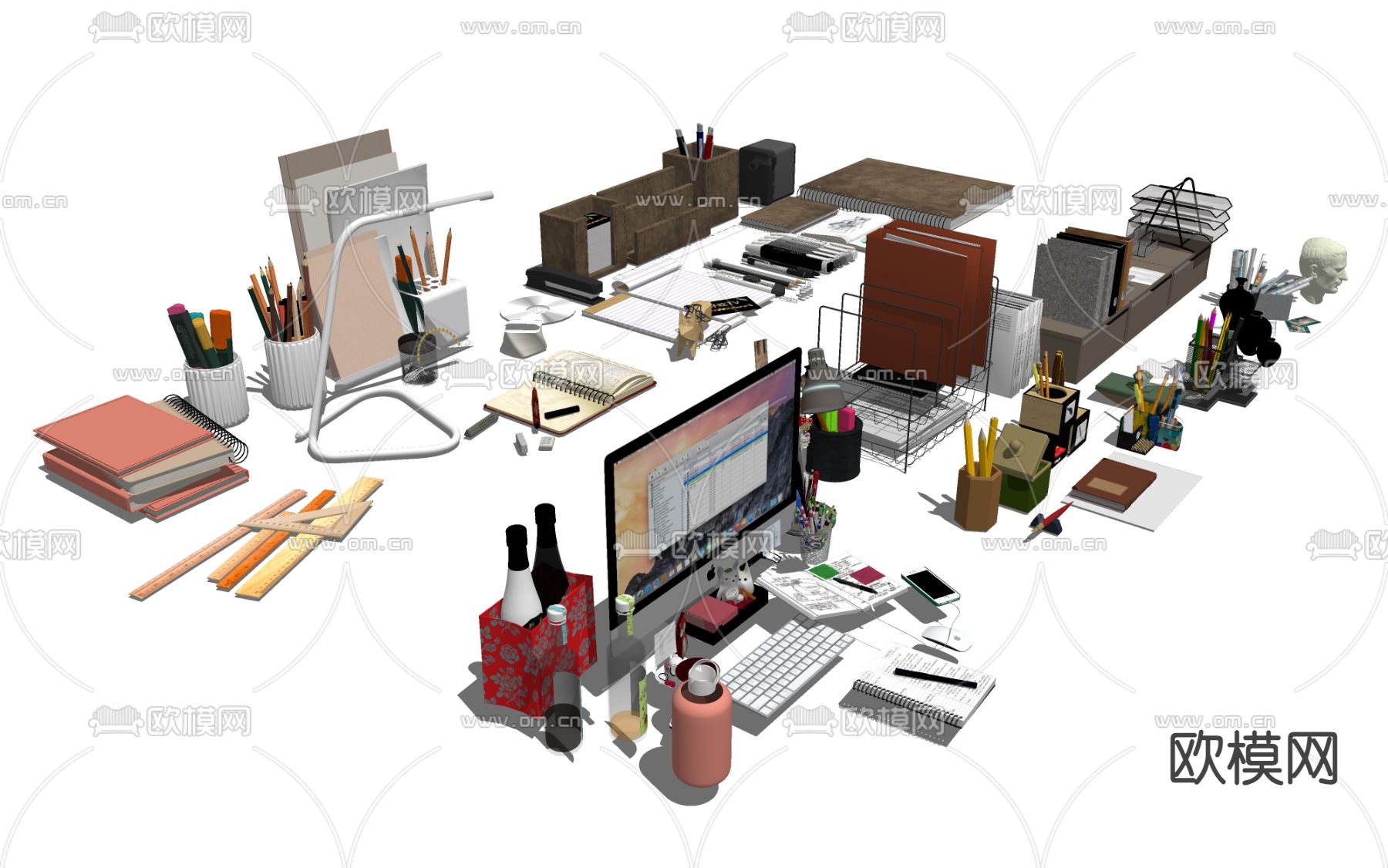 办公桌面 摆件su模型下载（渲染图2）