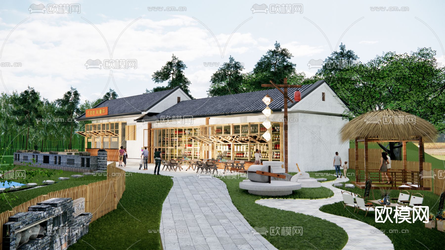 新中式农家乐su模型下载（渲染图2）