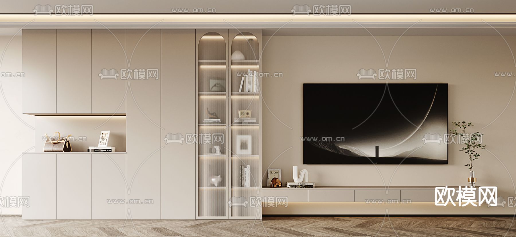 电视背景墙su模型下载（渲染图1）