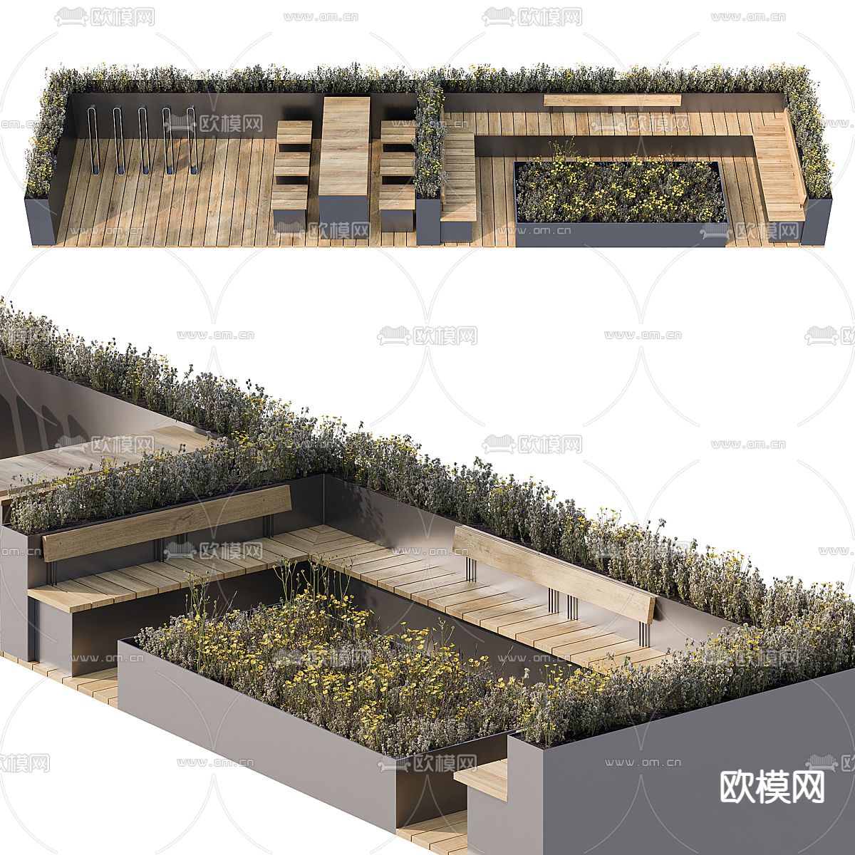 户外花坛 景观座椅su模型下载（渲染图1）