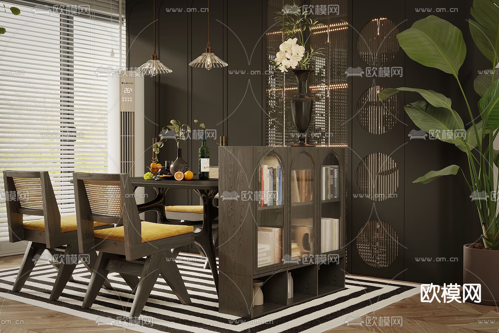 中古风餐桌椅su模型下载（渲染图1）