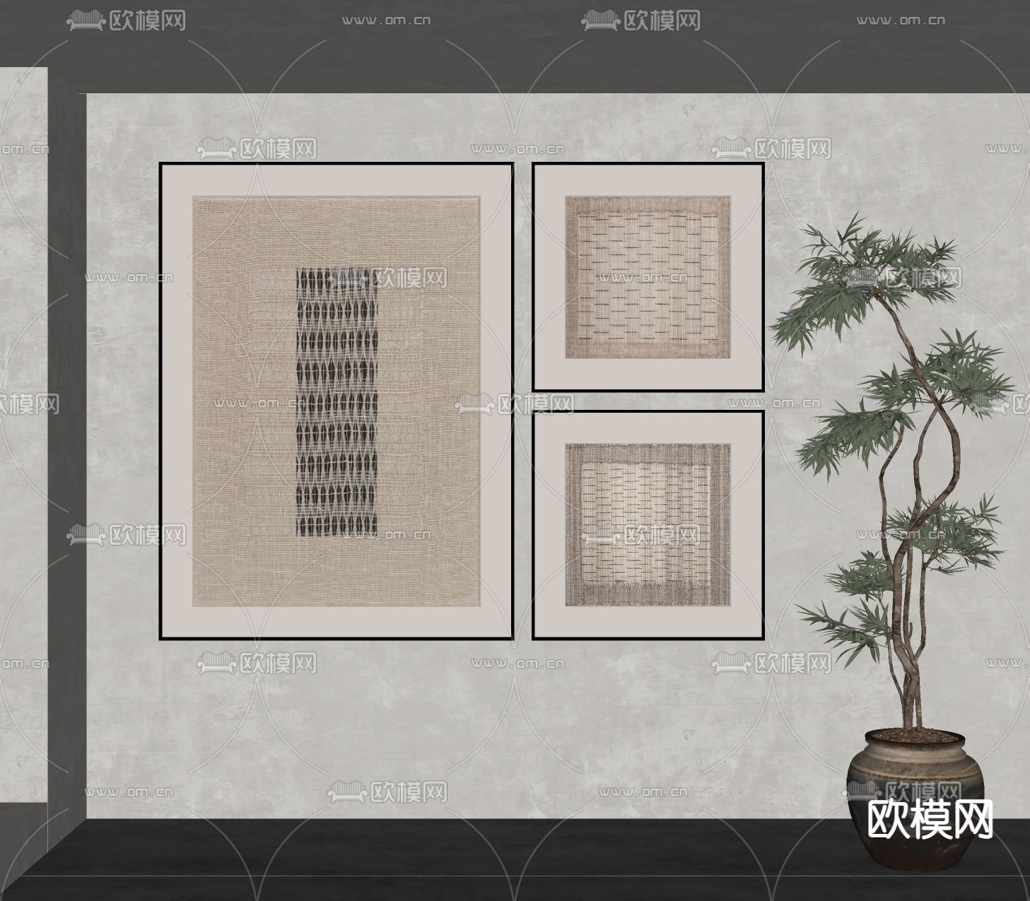 侘寂风装饰画su模型