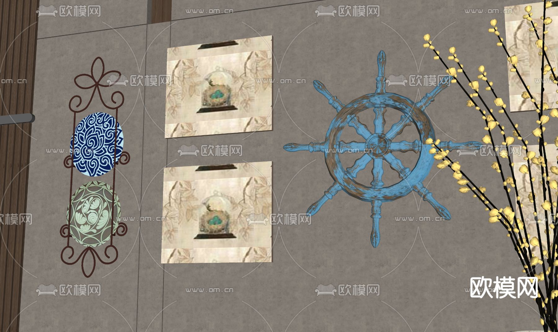 地中海墙饰 装饰挂件su模型下载（渲染图2）