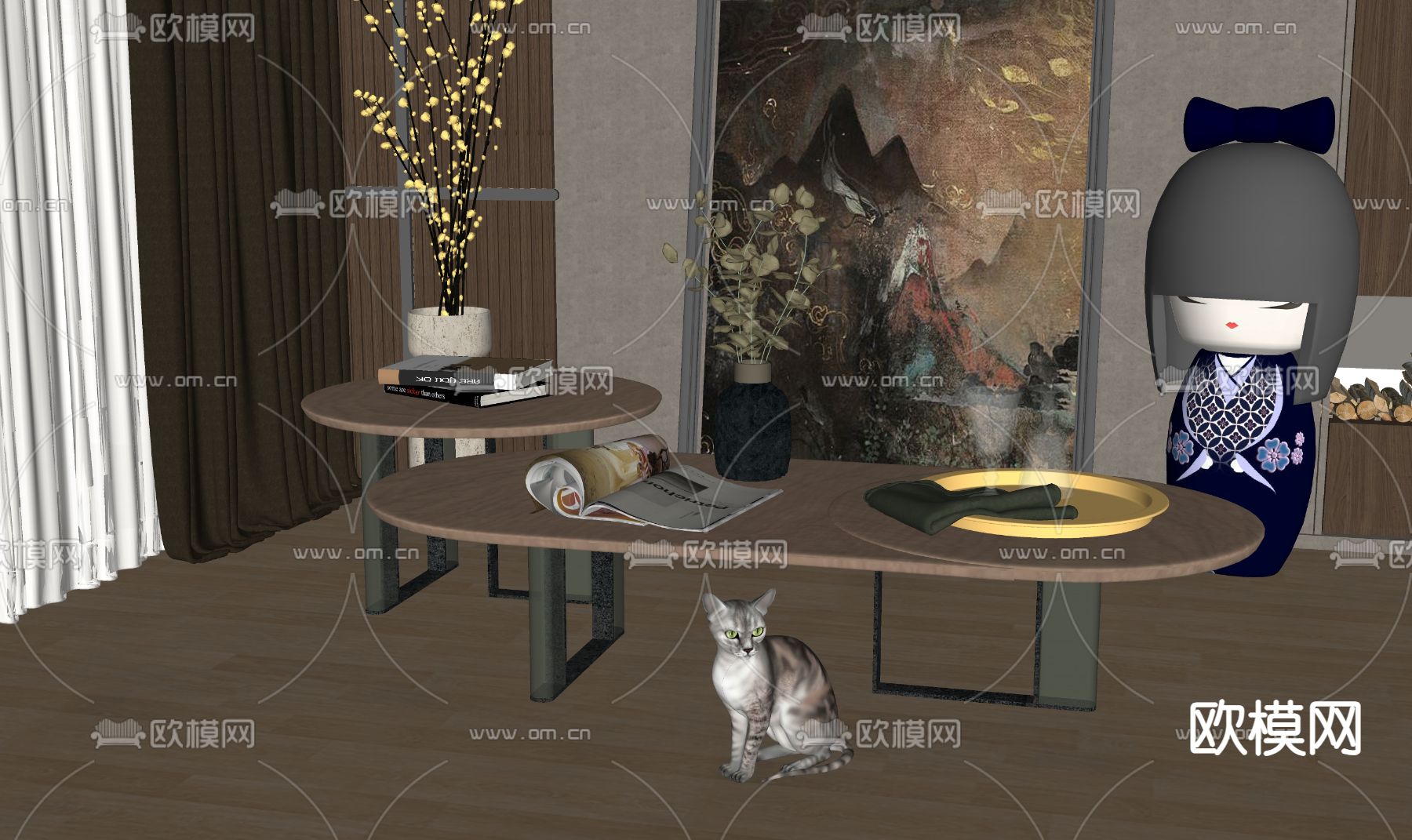 现代茶几su模型下载（渲染图2）