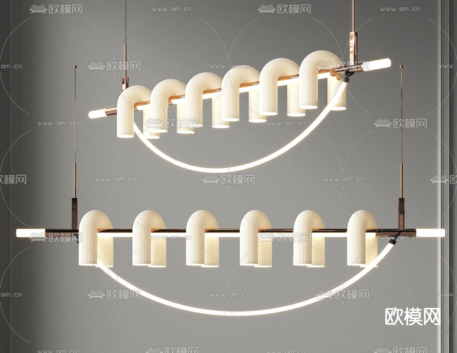 奶油风吊灯su模型下载（渲染图1）
