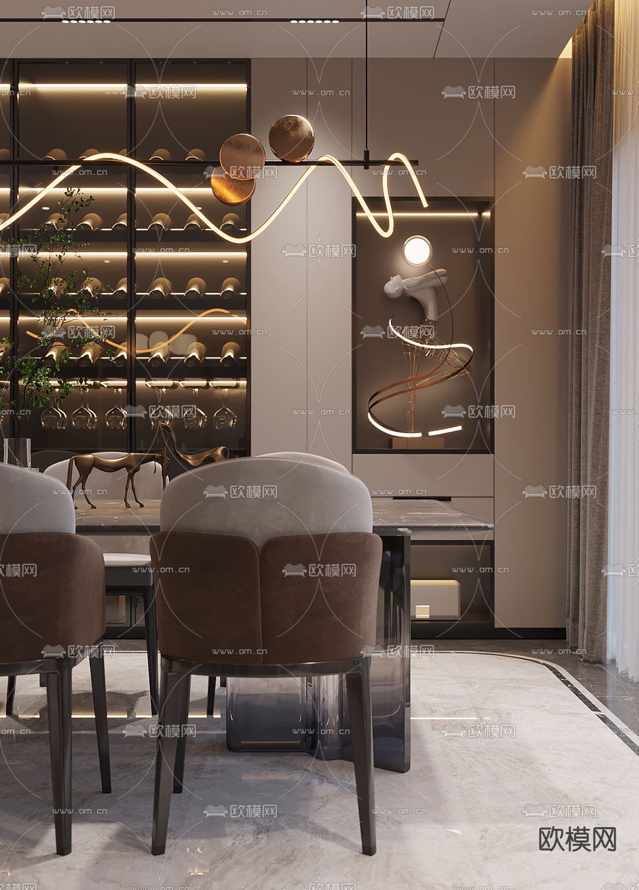 别墅客厅 别墅中空3d模型下载（渲染图3）