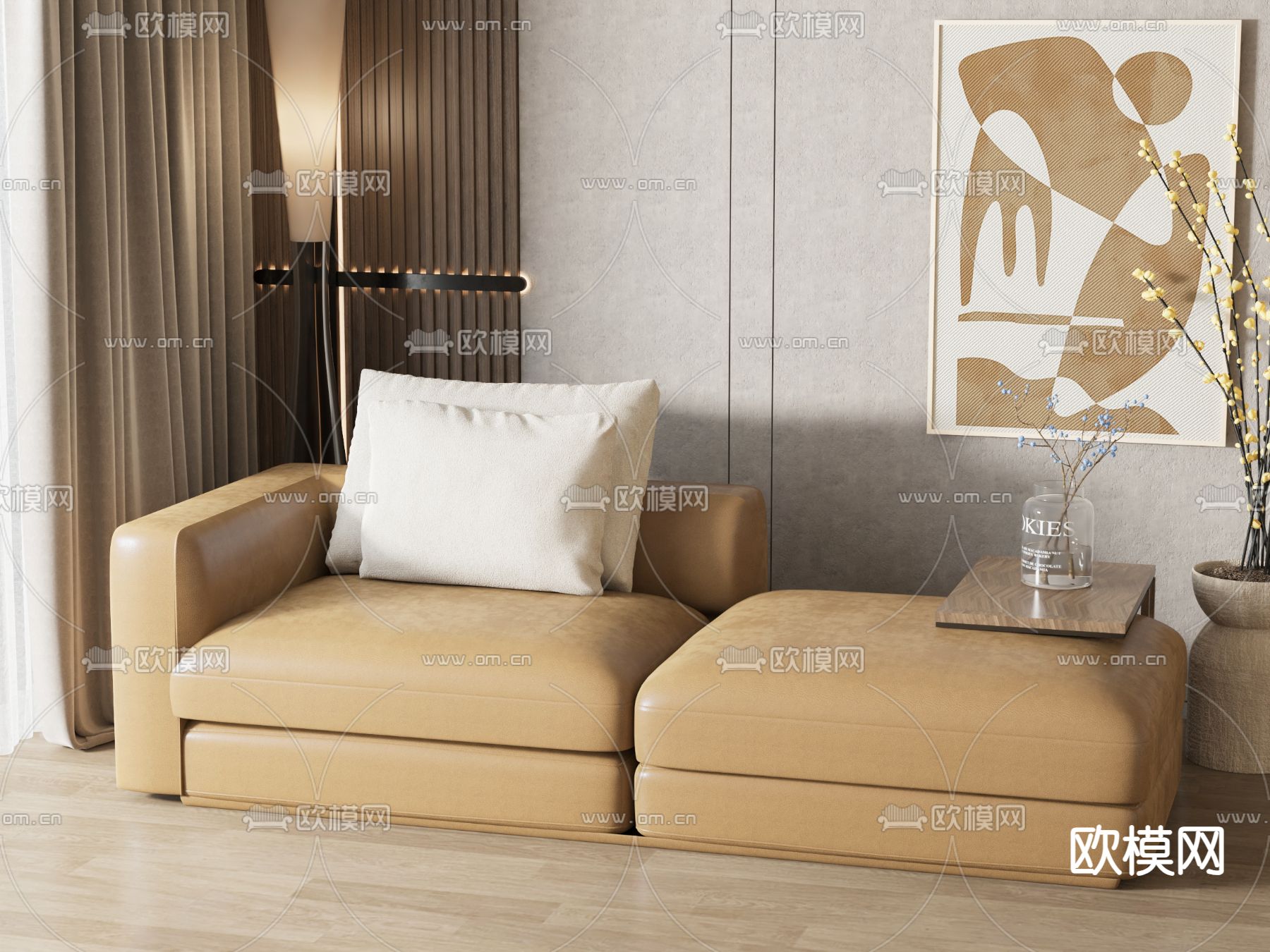 现代双人沙发su模型下载（渲染图1）