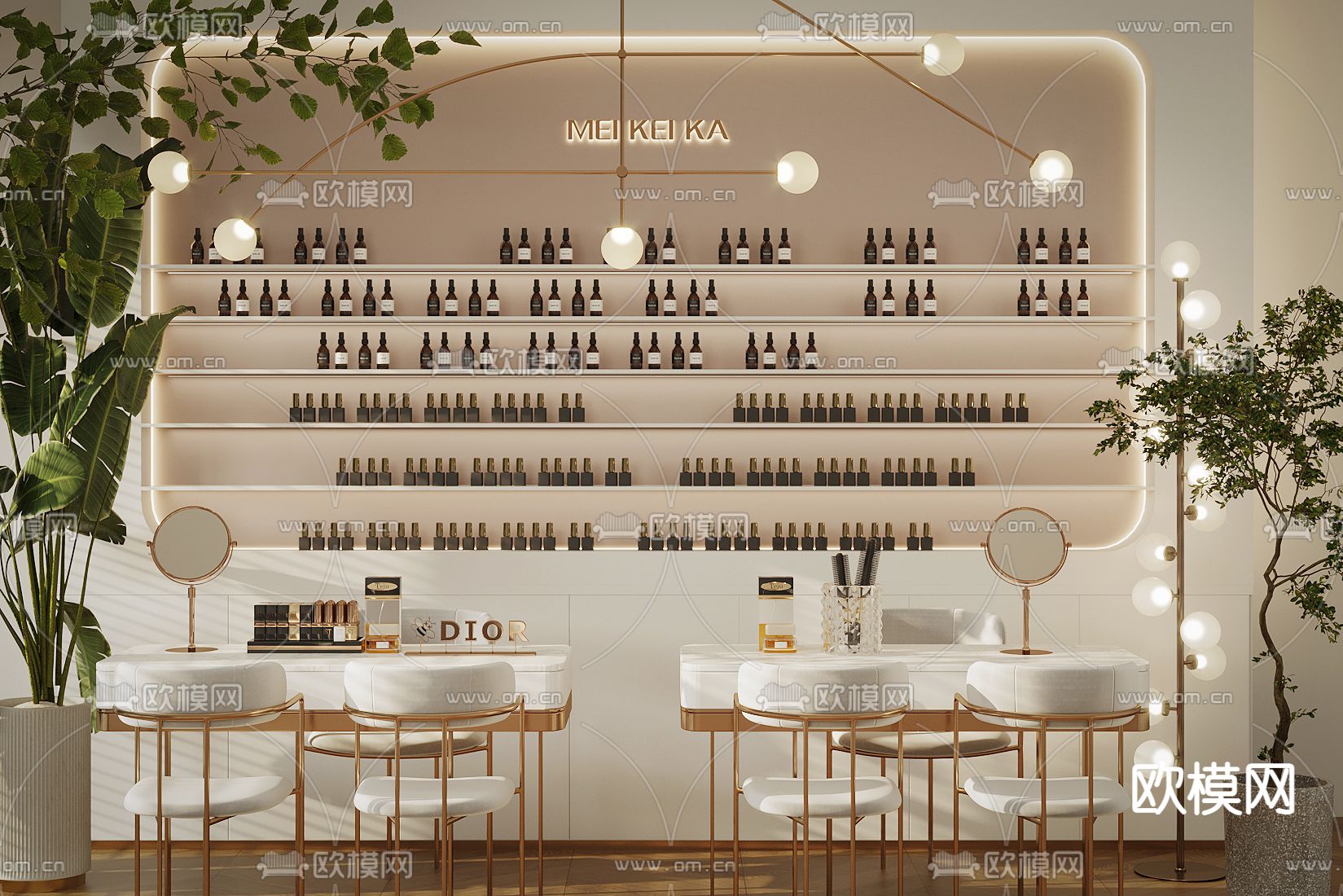 北欧化妆品店 化妆品展示柜su模型下载（渲染图1）