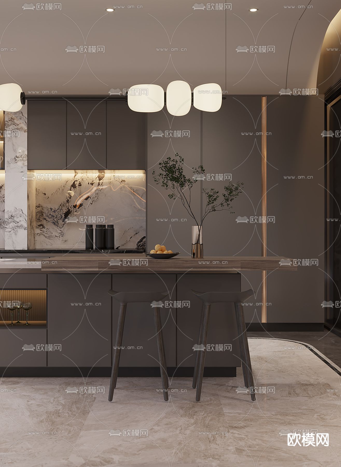 别墅客厅 别墅中空3d模型下载（渲染图4）