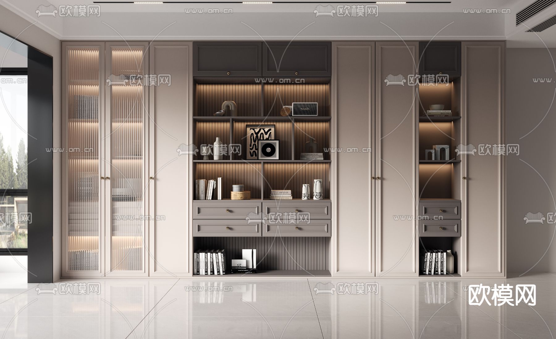 法式书柜 装饰柜 陈列柜3d模型下载