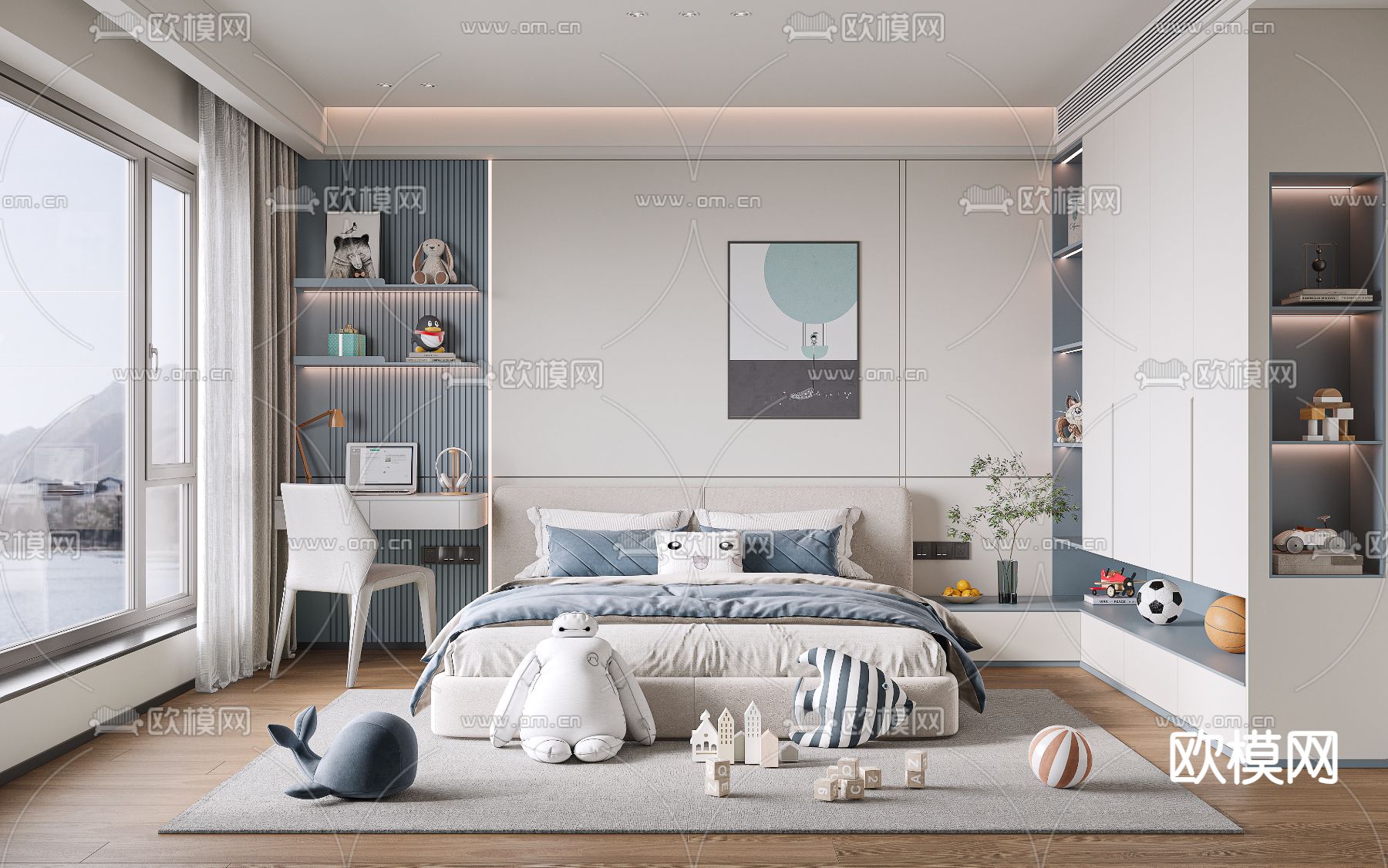 现代儿童房 男孩房 小孩房3d模型下载（渲染图1）