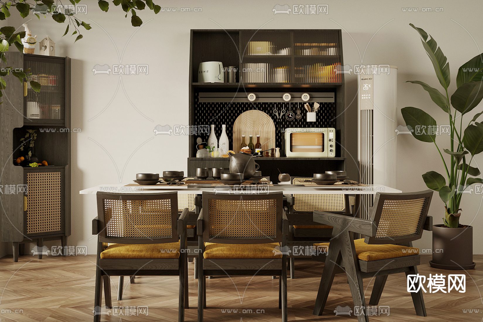 中古风餐桌椅3d模型下载